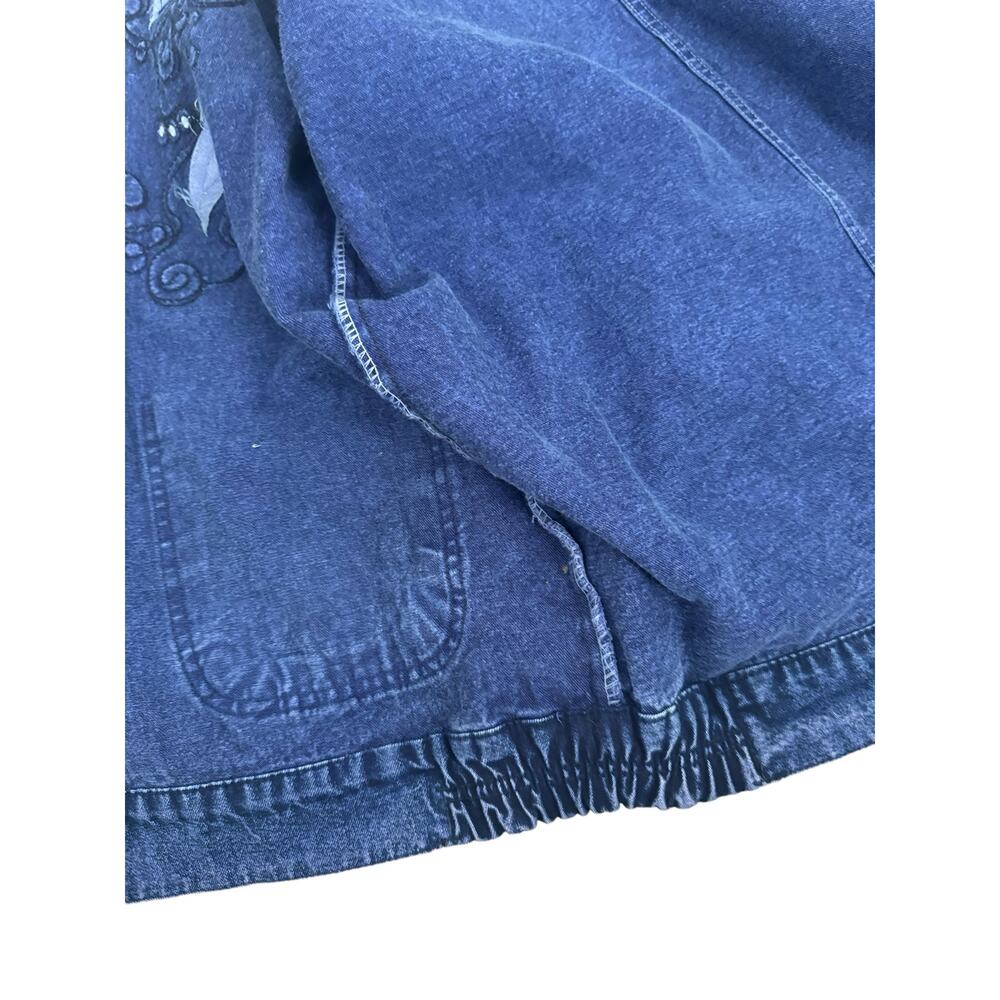 Vintage Embroidered Denim Jean Jacket Boho Chic Whimsical Artisnal Streetwear - Picture 13 of 15